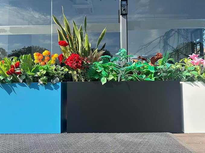 40" L x 16" W x 18" H Metal Large Rectangular Planter - Long Planter Box for Outdoor Patio/Porch Planter Boxes Outdoor Modern Design for Plants, Flowers, Garden,Spliced Flower Pot (Black) MinCHI257
