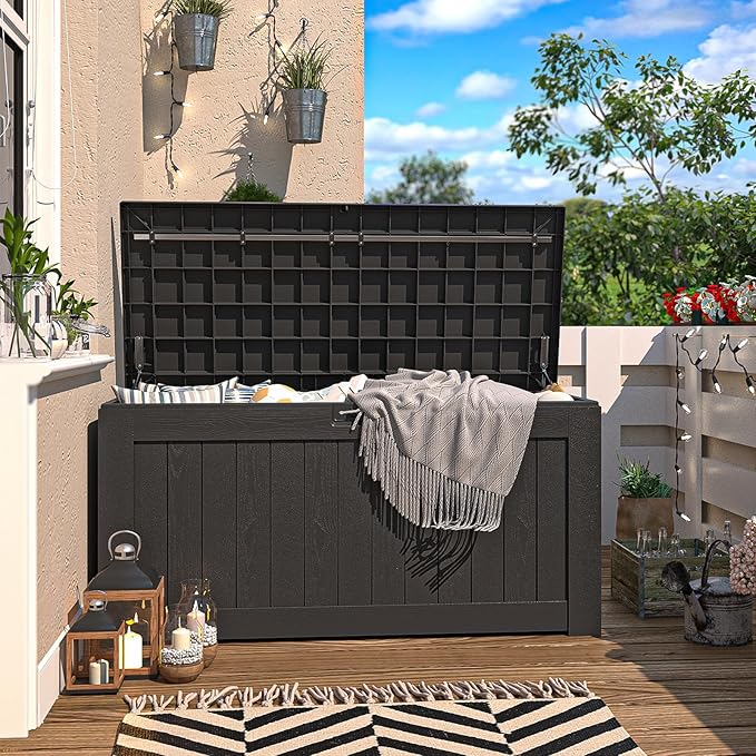 Patiowell 120 Gallon Large Deck Box, Outdoor Lockable Storage Box for Gardening Tools, Waterproof Deck Box for Patio Furniture, Black Patiowell