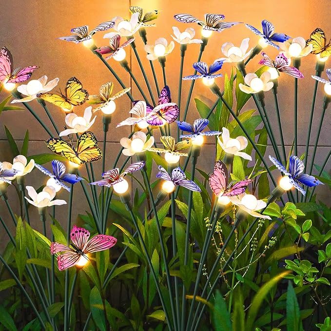 Solar Garden Lights,2packs-16LED,Outdoor Solar Powered Decor for Yard, Patio, Pathway, IP65 Waterproof Butterfly Lights Rootora