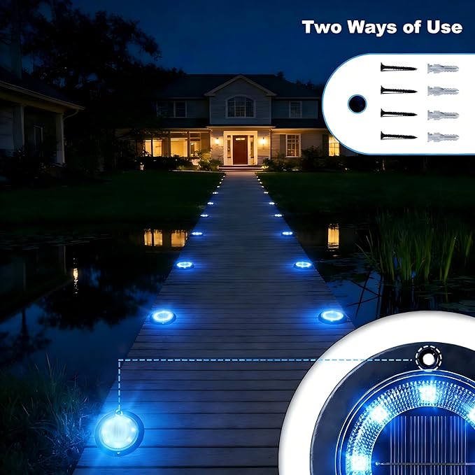 Flacchi Solar Lights Outdoor - Solar Powered Ground Lights Outdoor Solar Disk Light Waterproof Landscape Light for Patio Yard Pathway Walkway Driveway (Blue, 8 Pack) Flacchi