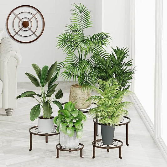 5 Pack Plant Stand Indoor Outdoor, Flower Pot Stand Plant Rack for Home Courtyard Gardens, Round Metal Corner Plant Stand for Flower Holder for Multiple Plants Rootora
