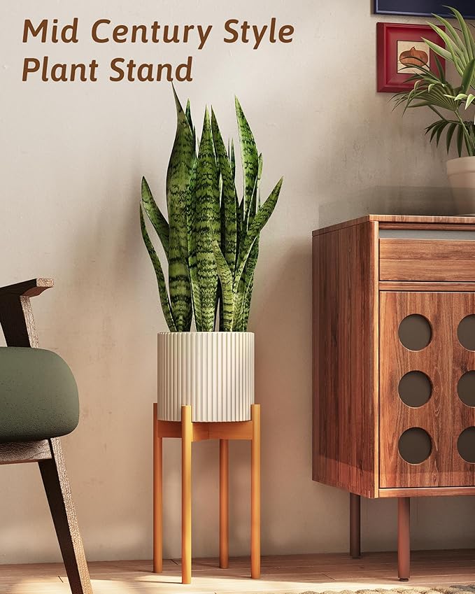 Adjustable Plant Stand Indoor, Bamboo Plant Stand Fits 8 9 10 11 12 Inches, Small Corner Planter Holder for Indoor Plants, Single Floor Plant Stands for Living Room Balcony, Light Brown Tall Gentingbro