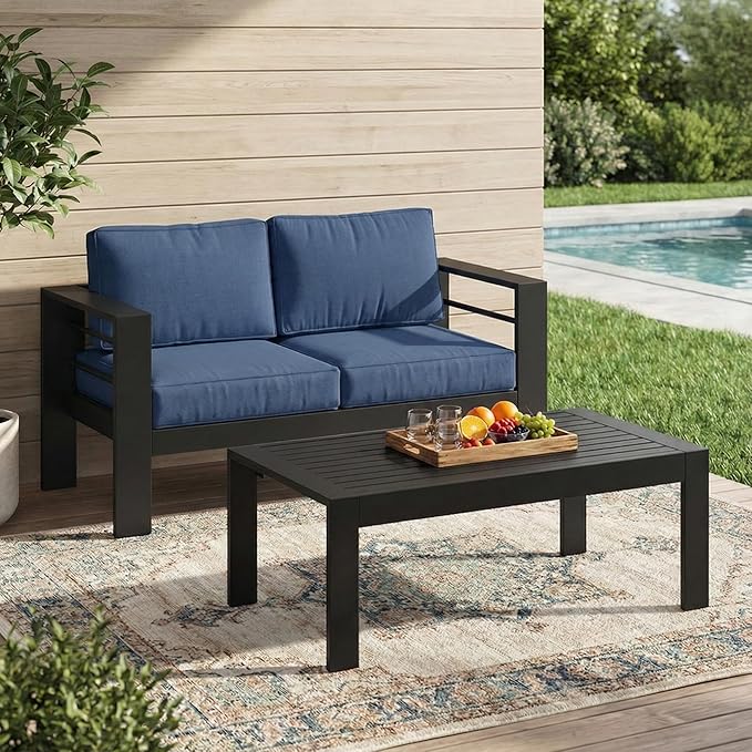 Solaste Aluminum Patio Furniture Set for All Weather, Oversized Metal Outdoor Furniture Set with 27.5" Deep Seating and 3.2" Wide Armrest, Outdoor Patio Sofa with 10" Back Suport Cushion Solaste
