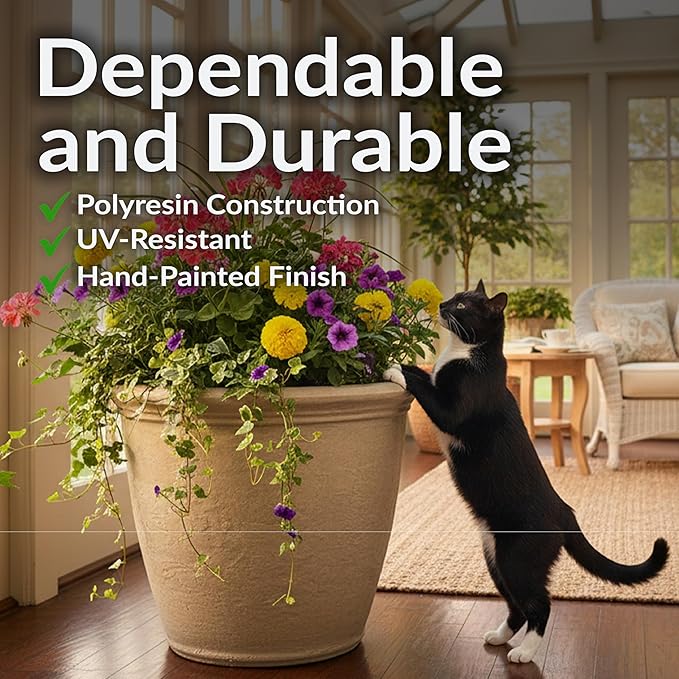 Sunnydaze 20-Inch Anjelica Large Plastic Pot for Plants - Outdoor Double-Walled Large Plastic Planter with Drillable Drainage Holes - Beige - 4pk SunnydazeDecor