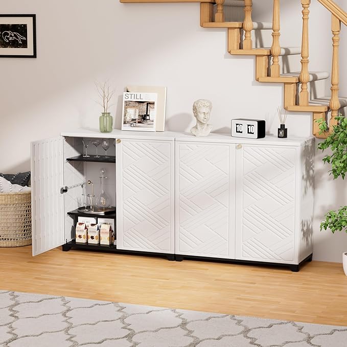 Outdoor/Indoor Storage Box,Resin and Plastic Storage Cabinet Waterproof,Outdoor Cabinet for Patio/Garden/Balcony/Backyard/All Room(with 3 Shelves)-White Mrosaa