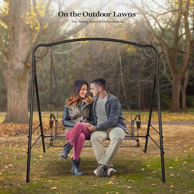 VINGLI Upgraded Metal Patio Porch Swing, 660 LBS Weight Capacity Steel Porch Swing Chair for Outdoors, Heavy Duty Swing Chair Bench for Gardens & Yards (Pattern 6) VINGLI