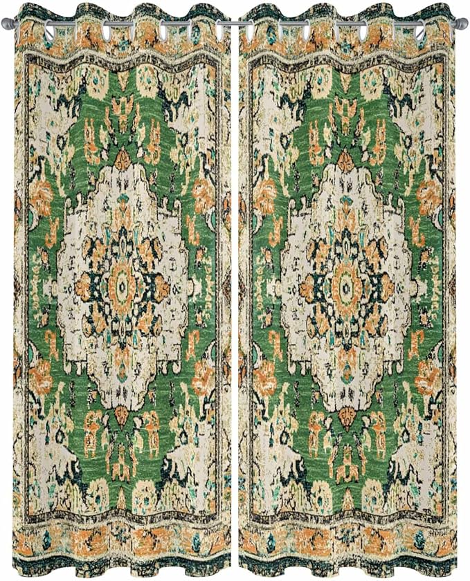 Ombre Green Boho Outdoor Curtains for Patio Waterproof, Grommet Privacy Curtain Drapes Weatherproof Outside Curtains for Porch GazeboPergola Cabana 2 Panel 54x108inch Vintage Ethnic Tribal Geometric Rootora