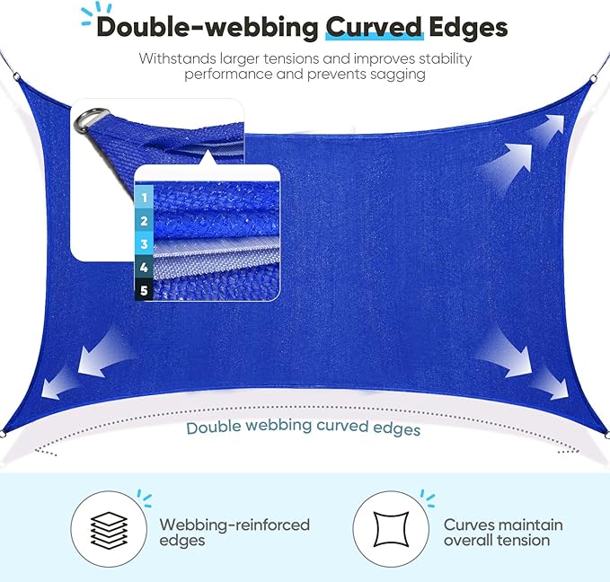Quictent 20x16ft 185G HDPE Rectangle Sun Shade Sail Canopy 98% UV Block Outdoor Patio Garden with Hardware Kit (Blue) QUICTENT