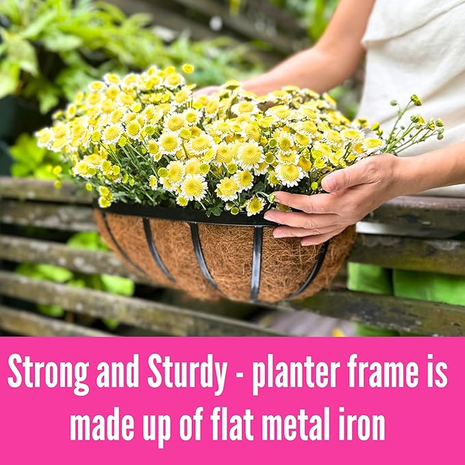 LaLaGreen Deck Railing Planter Boxes (16 Inch, 4 Pack) Black Metal Rectangular Hanging Planters with Coco Liner, Adjustable Flower Planter Box Brackets for Plants Fence Balcony Patio Porch Over Rail L%C3%A1L%C3%A1Green