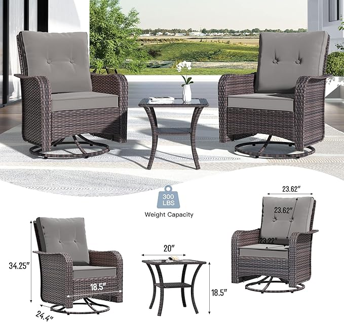 Kullavik 9 Pieces Outdoor Patio Furniture Set,PE Wicker Rattan Sectional Sofa Patio Conversation Sets with Swivel Rocking Chairs Set,Grey KULLAVIK