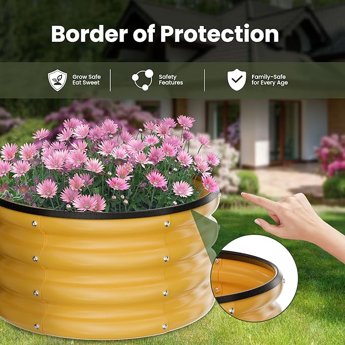ZXZYHFTY Round Galvanized Raised Garden Bed kit,Yellow Outdoor Garden Raised Planter Box, Round Large Metal Raised Garden Beds for Vegetable 2 * 2 * 1ft 2 Pcs ZXZYHFTY