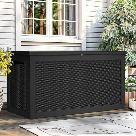 YITAHOME XXL 260 Gal Large Deck Box, Outdoor Resin Storage Box, Rattan Storage Container for Patio Furniture, Garden Tools, Waterproof, Lockable (Black) YITAHOME