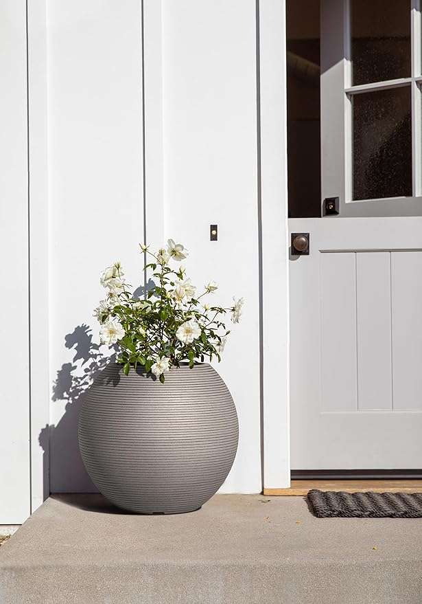 Veradek Strata Series Sphere Round Planter for Patio & Backyard | Durable Plastic-Stone Material | Modern Décor for Tall Trees and Plants VeradekOutdoor