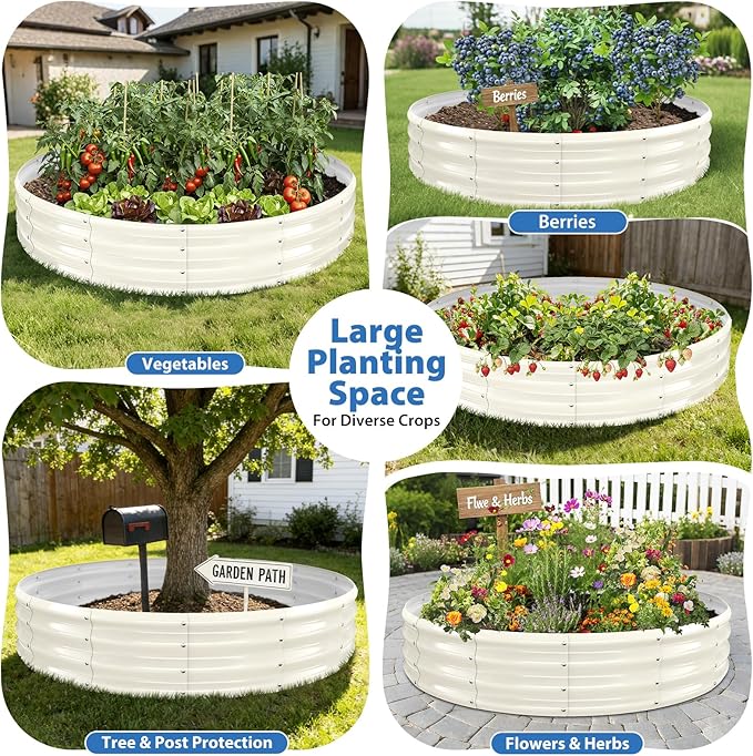 Round Galvanized Raised Garden Bed, 6x6FT, 12" Depth for Outdoor Gardening, Heavy Duty Metal Planter Box for Vegetables, Flowers & Herbs, Rust-Resistant, Easy DIY Assembly Rootora