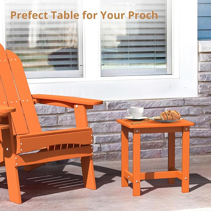 LUE BONA Outdoor Side Table, HDPS Small Outdoor Table, Adirondack Side Table, Outside End Table for Patio, Porch, Deck, Pool, Weather Resistant/Easy Maintenance/Indoor or Outside Use, Orange LUEBONA