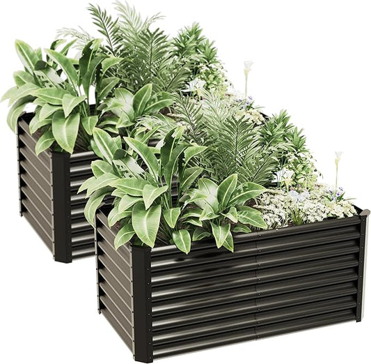 4x2x2ft(2 Pack) Raised Garden Bed Kit, Galvanized Planter Garden Boxes Outdoor, Metal Raised Garden Beds for Vegetables,Fruits, Flower,Black kingddeergardenbed