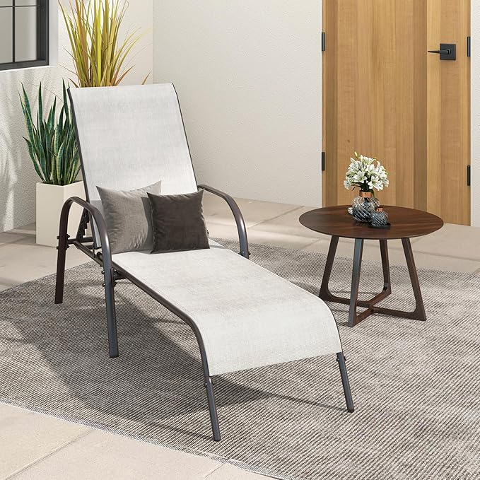 Giantex Patio Lounge Chair, Outdoor Chaise Lounge with 5 Adjustable Backrest, Sturdy Steel Frame, Sunbathing Recliner, Beach Chair, Tanning Chair for Outside, Yard, Balcony, Pool Chairs, Grey Giantex