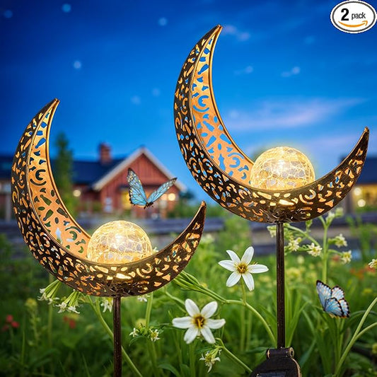 2Pack Moon Garden Gifts Solar Lights Outdoor Stakes Waterproof, Gifts for Mom, Crackle Glass Backyard Decor Balcony Lawn Ornaments, for Women Men Grandma (Bronze) Homeimpro