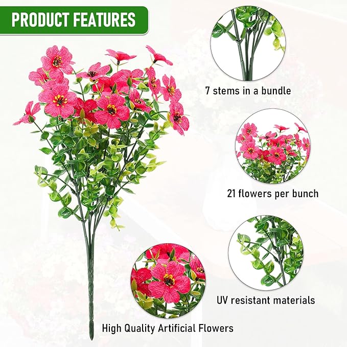 Artificial Flowers Outdoor Fake Plants, Faux Silk Flowers Plastic Plants for Outdoors Indoor Outside Front Porch Hanging Planter Window Box Garden Home Spring Decoration, 14 Pack (Mix) Powbrace