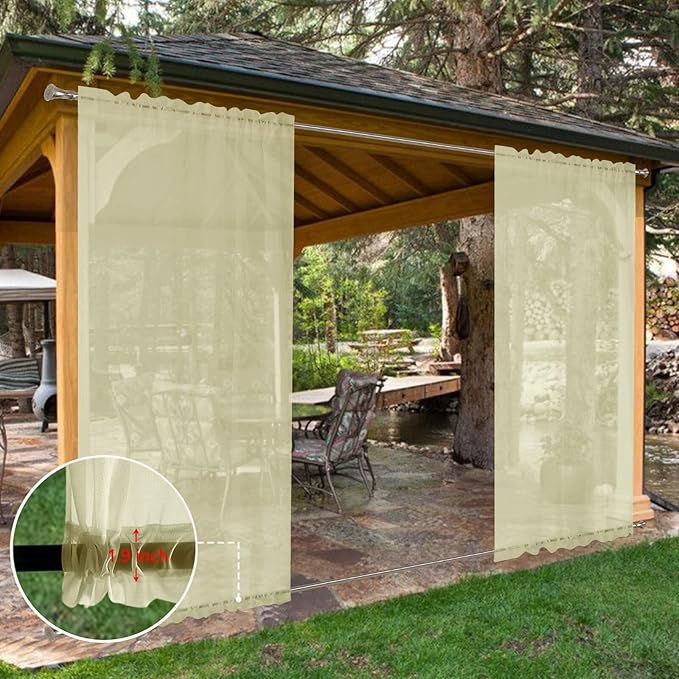 SpaceDresser Waterproof Outdoor Sheer Curtains for Patio - 2 Panels Rod Pocket Indoor Voile Sheer Curtain for Living Room,52W x 120L inch,Sage Green SpaceDresser
