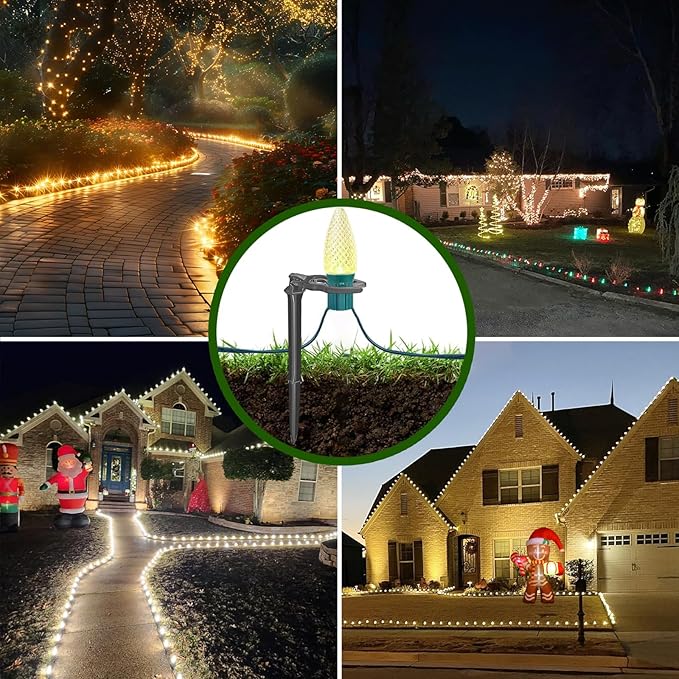 50 Pack Christmas Light Stakes 8.5"-10" for C7 and C9 String Lights,Outdoor Light Stakes, Garden, Lawn, Pathway, Patio, Path, Walkway, Christmas Decoration koneboss