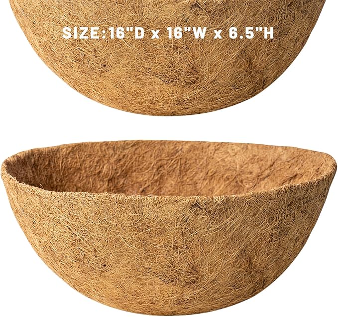 4 Pack 16 Inch Natural Coconut Fiber Liners for Hanging Planter Round Coco Replacement Liner for Flower Baskets Bowl Planters Coco Coir Pots for Outdoor Garden Plants KarlliuHOMEGARDEN