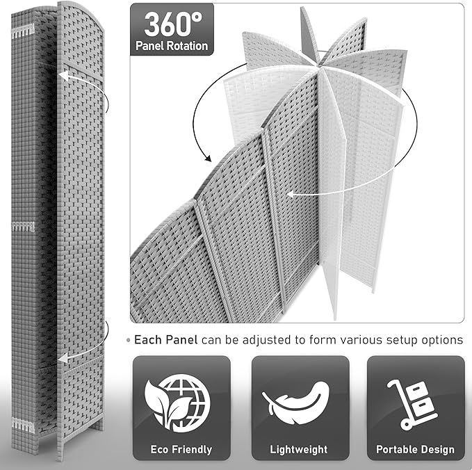 Sorbus 8 Panel Room Divider 6 ft. Tall - Privacy Screen, Extra Wide Double Hinged Panels, Mesh Hand-Woven Design, Partition Room Dividers and Folding Privacy Screens, Wall Divider for Room Separation Sorbus