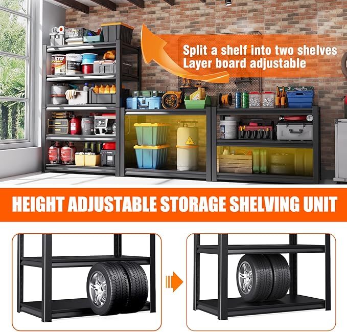 71"H-35"W Metal Garage Shelving-2050LBS 5 Tier Storage Shelves,Adjustable Heavy Duty Shelving Unit and Storage Large Rack,Utility Steel Shelf For Shop Warehouse Industrial Pantry Basement 71"x35"x16" Rootora