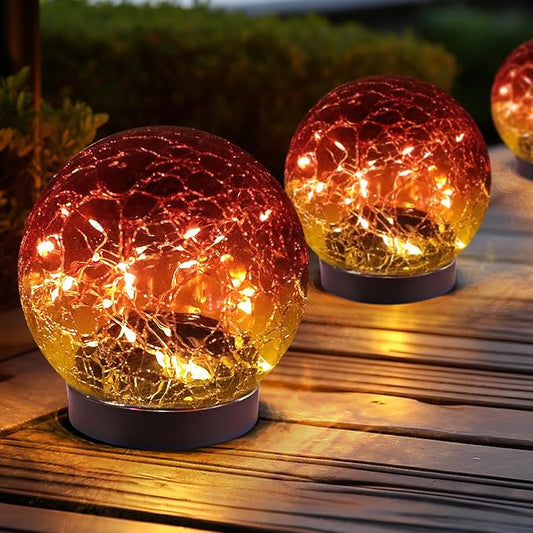 Solar Globe Lights Outdoor Waterproof-Solar Balls for Garden-Cracked Glass Ball Lights Outdoor-Solar Orbs for Outside-Decorations for Patio and Yard Lawn Backyard Decor JKIMK