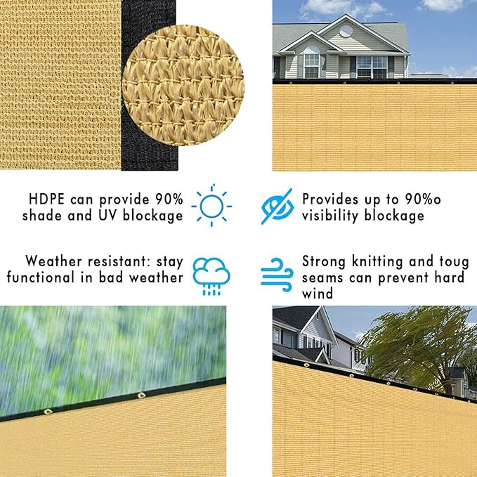 UPGRADE Privacy Fence Screen 5'x42' Sand Outdoor 90% Visibility Blockage 170 GSM Mesh Shade Cover Panels for Backyard,Balcony,Home Decoration with Zip Ties,Customized Avaliable UPGRADE