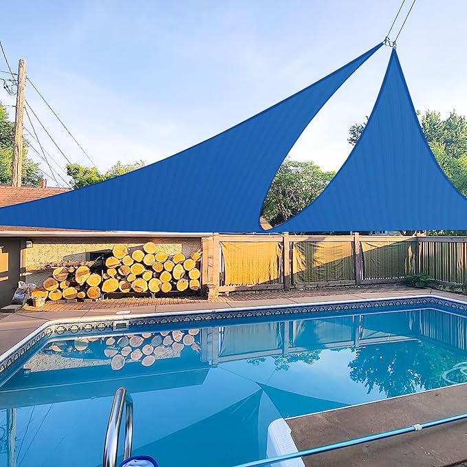E&K Sunrise 5' x 5' x 5' Sun Shade Sail Triangle Canopy Shade Cover UV Block for Patio Backyard Garden Outdoor (Blue) EKSUNRISEINC