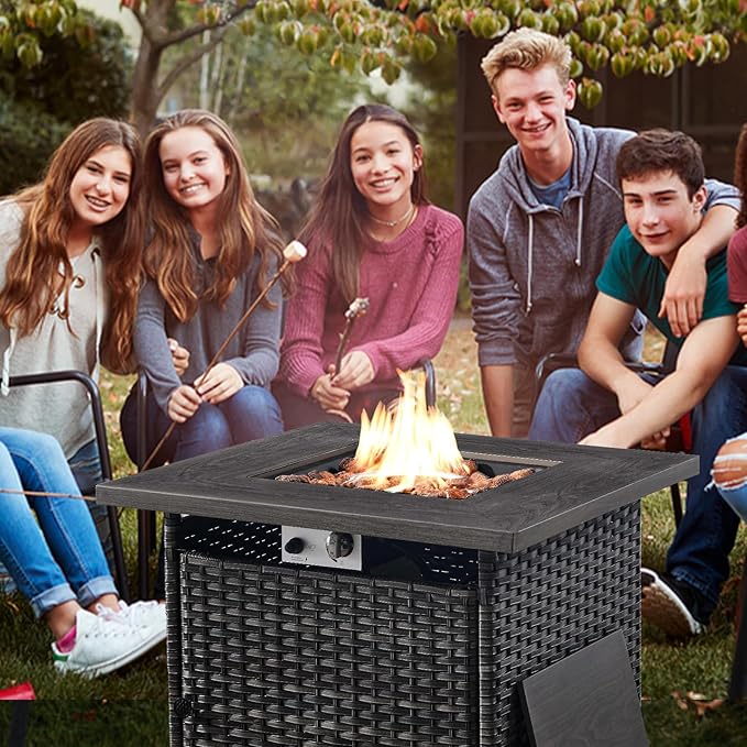 Belord Patio Furniture Set with Fire Pit Table: 9 Pieces Wicker Oversize Patio Conversation Set with Outdoor Swivel Glider Rocker Rattan Couch Ottomans, Anti-Rust Frame, Removable Cushion Grey Belord