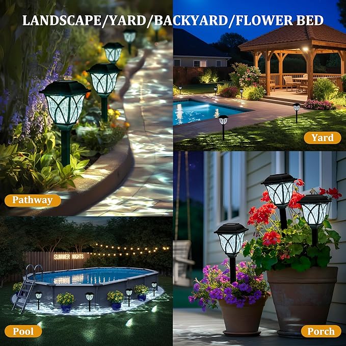 GIGALUMI 6 Pack Solar Lights Outdoor Waterproof, LED Solar Garden Lights, Outdoor Decorations, Garden Decor for Yard, Patio, Landscape, Planter, Walkway (Cold White) GIGALUMI