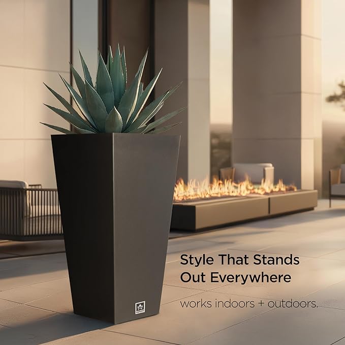 Outdoor Planter 30 Inch – Large Tall Planters for Outdoor and Indoor Plants, Modern Tapered Design, Weather Resistant with Drainage Holes and Removable Insert Tray Rootora