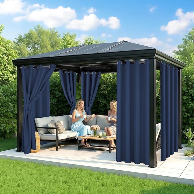 Outdoor Curtains for Patio Waterproof - 6 Panels Privacy Weatherproof Outside Curtains with Grommets for Pergola, Gazebo, Porch, Cabana, Balcony, 54 x 108 Inch, Navy RichSets