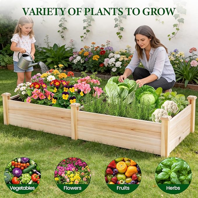 MIXC 8×2ft Wooden Horticulture Raised Garden Bed Divisible Elevated Planting Planter Box for Flowers/Vegetables/Herbs in Backyard/Patio Outdoor, Natural Wood MIXC