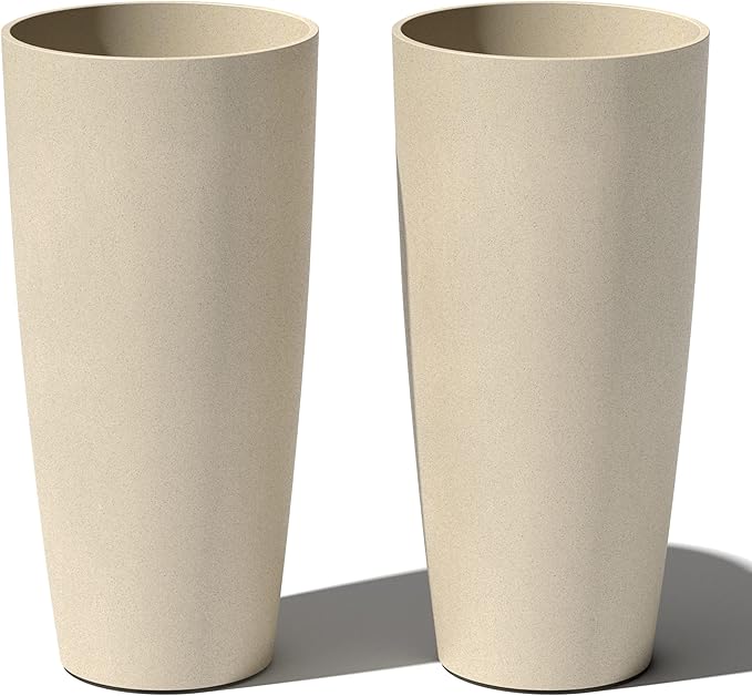 Veradek Mason Series Vega Planter - Round Tall Planter for Indoor or Outdoor Porch/Patio | Made from Plastic-Stone Composite with Drainage Holes | Modern Décor for, Flowers, Interior Plants VeradekOutdoor