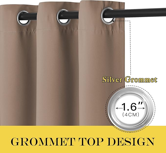 NICETOWN Insulated Blackout Curtain and Drape - Microfiber Energy Saving Thermal Insulated Solid Grommet Blackout Drapery for Kitchen (Single Panel, 52 inches by 54 inches, Cappuccino) NICETOWN