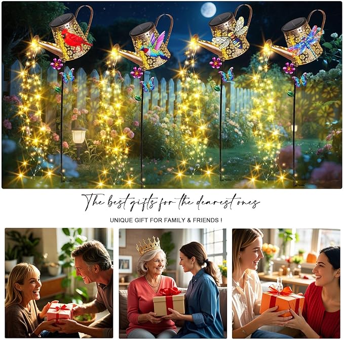 Solar Watering Can with Lights Outdoor Garden, 41in Large Hummingbird Garden Stake Lights, Waterproof Decoration for Yard Lawn Pathway, Gifts for Mom Grandma Women Birthday Gardening Gift Newinhome
