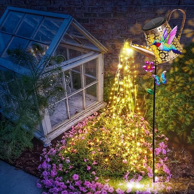 Solar Watering Can with Lights Outdoor Garden, 41in Large Hummingbird Garden Stake Lights, Waterproof Decoration for Yard Lawn Pathway, Gifts for Mom Grandma Women Birthday Gardening Gift Newinhome