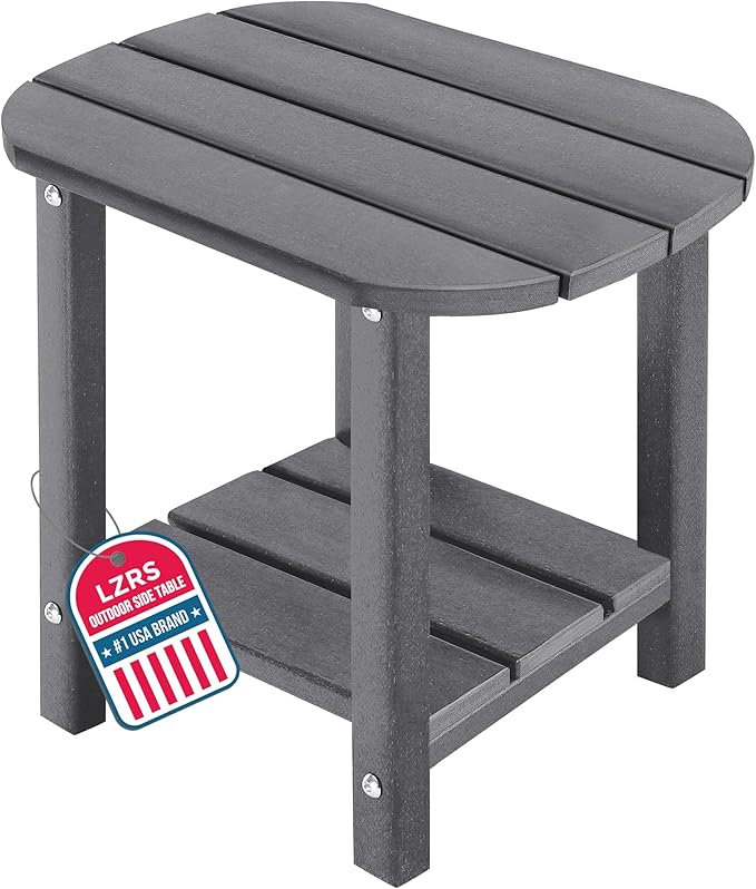 LZRS Outdoor Side Table - 2-Tier Adirondack HDPE Patio End Table for Pool, Porch,Balcony & Backyard,Weather Resistance for Indoor and Outdoor use(Grey) LZRSPET