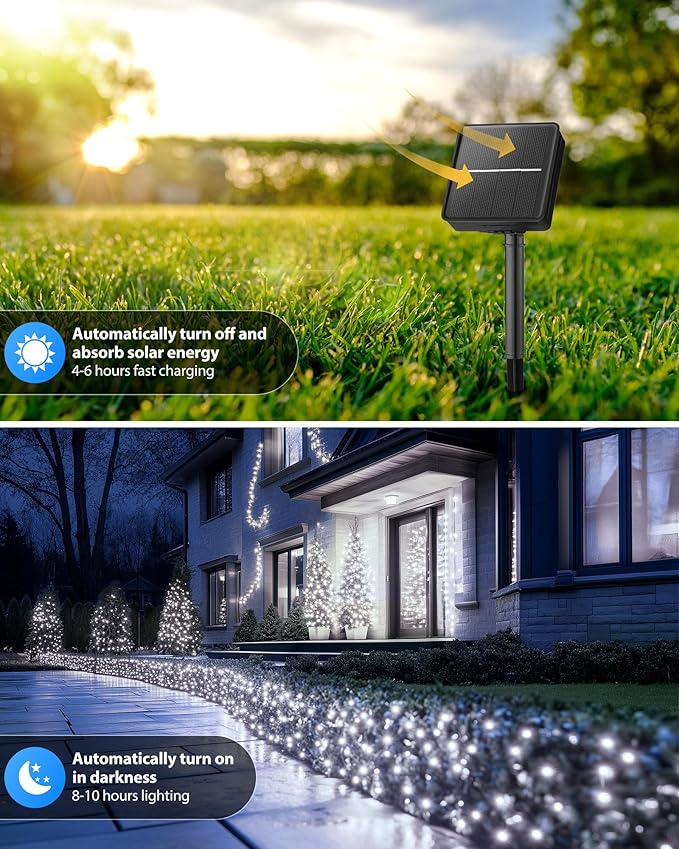 Brightown 2 Pack Solar String Lights for Outside, Each 46Ft 120 LED Solar String Lights Outdoor with 8 Modes, IP65 Waterproof Solar Lights for Patio Yard Wedding Garden Party Decorations, Cool White Brightown