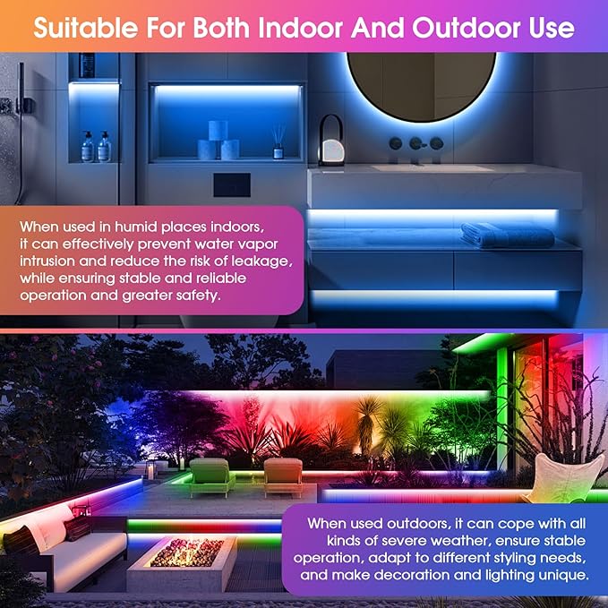 150Ft Outdoor LED Strip Lights, IP68 Waterproof Color Changing RGB LED Light Strips with IR Remote and APP, 24V Music Sync Led Rope Lights,Flexible Outdoor DIY Tape Lights for Balcony Deck Garden Pool HUEMIHUI