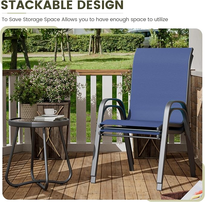 UDPATIO Patio Dining Set of 3, Outdoor Table and Chairs Set with Glass Table, 2 Stackable Patio Chairs with High Back, Outdoor Furniture Sets for Deck Garden Backyard Lawn Poolside (Blue) UDPATIO
