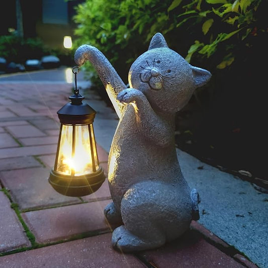 Cat Solar Garden Statues,Resin Cat Figurine Decorations with Solar Lights Lantern, Outdoor Figurines Lawn Cats Statue Decor Art for Lawn,Yard, Balcony Ornament,Gift for Garden Home Mom. Qobumy