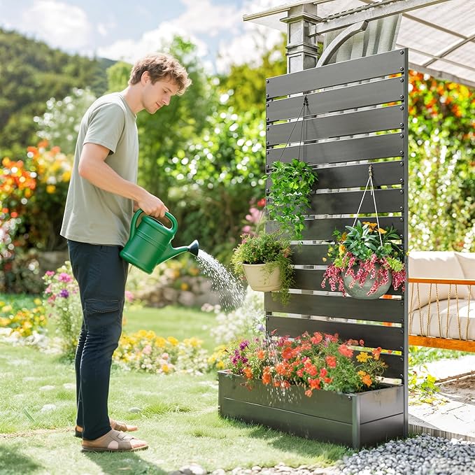 Outsunny Raised Garden Bed with Trellis for Climbing Plants, Planter Box with Self Draining Gap, Freestanding Trellis Planter for Outdoor, Patio, Deck, 35.75" x 15" x 70.75", Black Outsunny