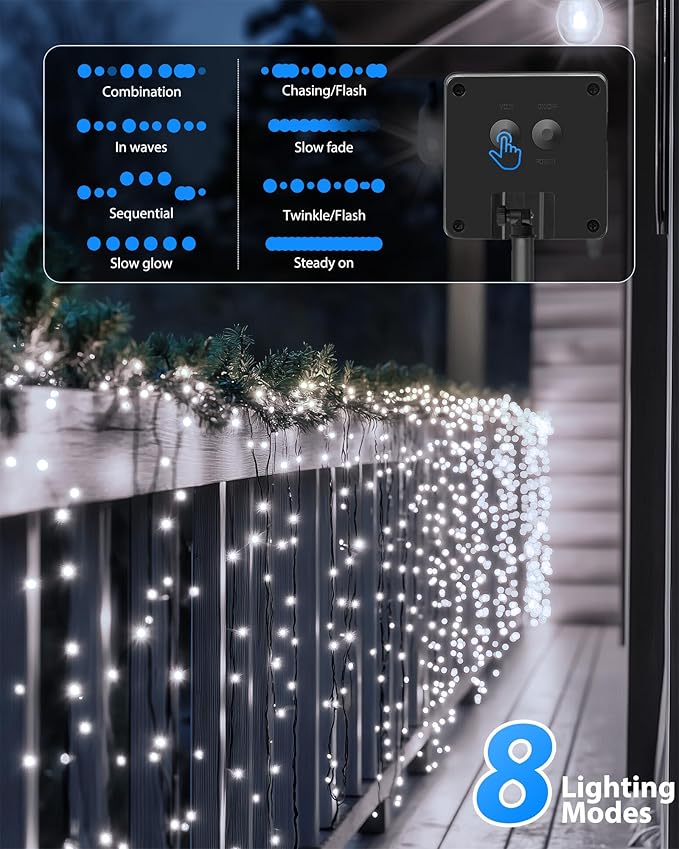 Brightown 2 Pack Solar String Lights for Outside, Each 46Ft 120 LED Solar String Lights Outdoor with 8 Modes, IP65 Waterproof Solar Lights for Patio Yard Wedding Garden Party Decorations, Cool White Brightown