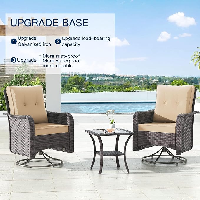 Kullavik 11 Pieces Outdoor Patio Furniture Set,PE Wicker Rattan Sectional Sofa Patio Conversation Sets with 43" 55000BTU Gas Propane Fire Pit Table,Swivel Rocking Chairs Set,Sand KULLAVIK