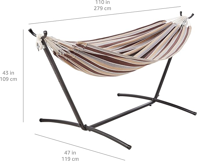 Amazon Basics Double Hammock with 9-Foot Space Saving Steel Stand and Carrying Case, 2 Person, 450 lb Capacity, Cream Wave, 110" x 47" x 43" AmazonBasics