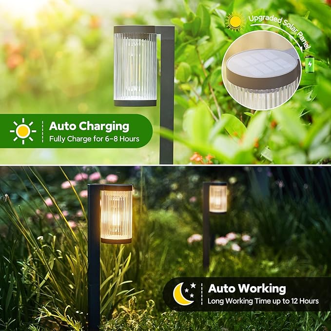 Solar Pathway Lights Outdoor, 6 Pack Upgraded Outdoor Solar Lights for Outside Super Bright Up to 12Hrs, IP65 Waterproof Solar Garden Lights for Yard Path Walkway Decor Landscape Lighting ELECLINK